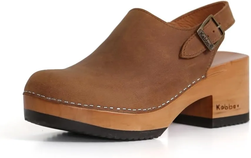 Kebba - Coco - Handmade Wooden Clogs with Genuine Leather and Adjustable Buckle for a