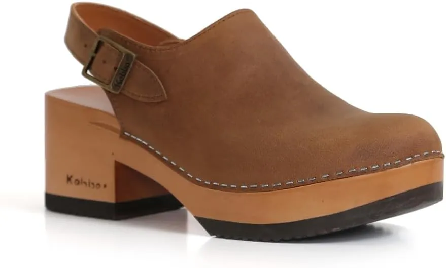 Kebba - Coco - Handmade Wooden Clogs with Genuine Leather and Adjustable Buckle for a