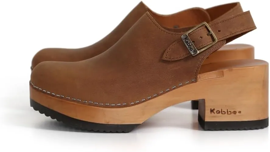Kebba - Coco - Handmade Wooden Clogs with Genuine Leather and Adjustable Buckle for a