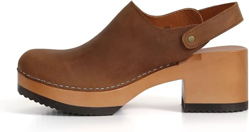 Kebba - Coco - Handmade Wooden Clogs with Genuine Leather and Adjustable Buckle for a