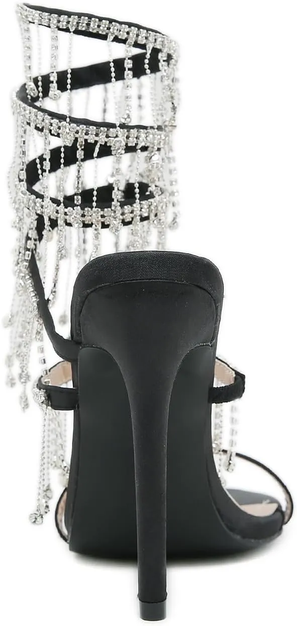 keleimusi Women's Rhinestone Chandelier Embellished Strappy High Heel Sandals 4-inch