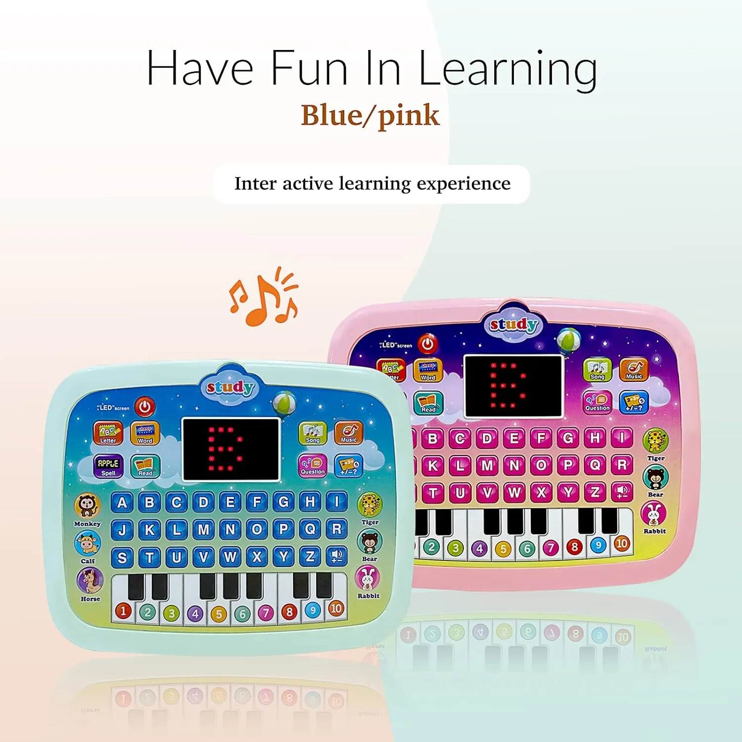 Kid Tablet Toddler Learning Pad Interactive Toy with Screen -Educational Toys Fun Gifts -Music/Piano/ABC/Numbers/Words/Spell/Animals - for Boys&Girls 3  (Blue)……