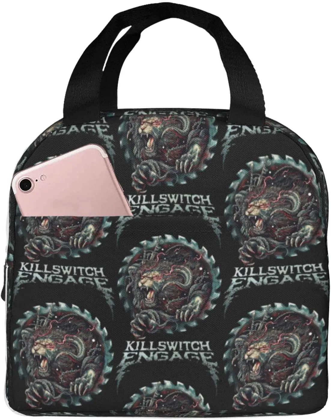 Killswitch Rock Band Engage Insulated Lunch Bag Reusable Lunch Tote Bag Lunch Organizer Meal Holder with Front Pocket Lightweight Handbag Lunch Zipper Cooler Bag for Travel
