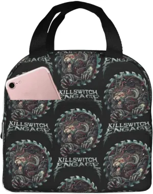 Killswitch Rock Band Engage Insulated Lunch Bag Reusable Lunch Tote Bag Lunch Organizer Meal Holder with Front Pocket Lightweight Handbag Lunch Zipper Cooler Bag for Travel