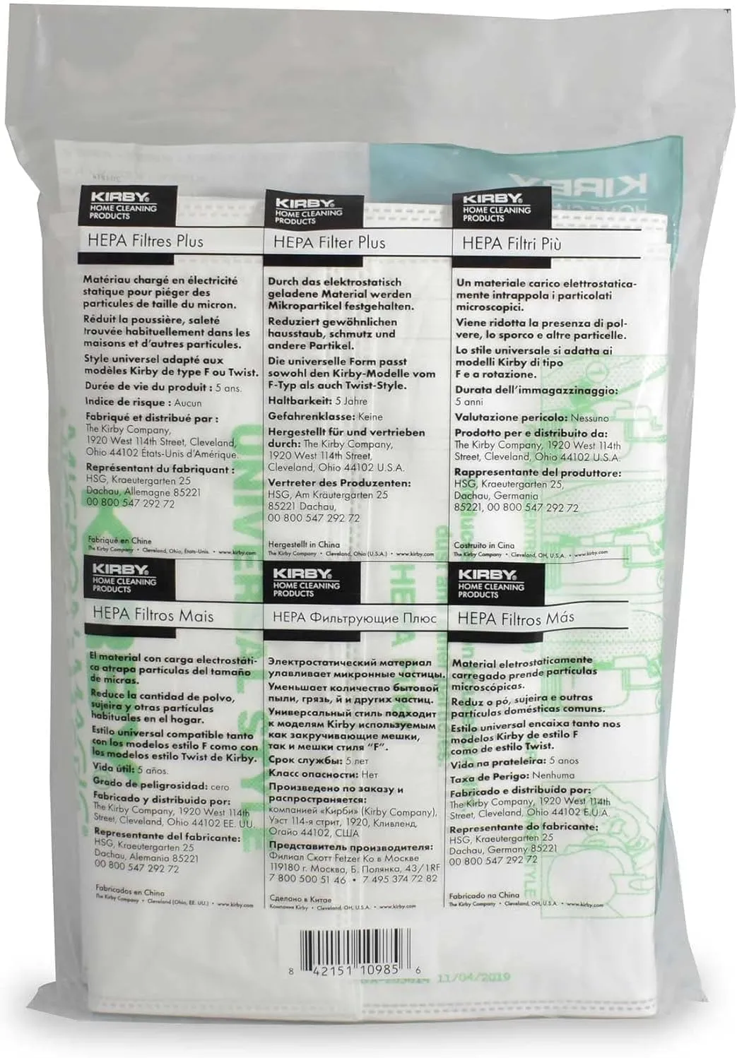 Kirby 204814 Micron Magic HEPA Filter Plus Bags, 6, White Vacuum Bags