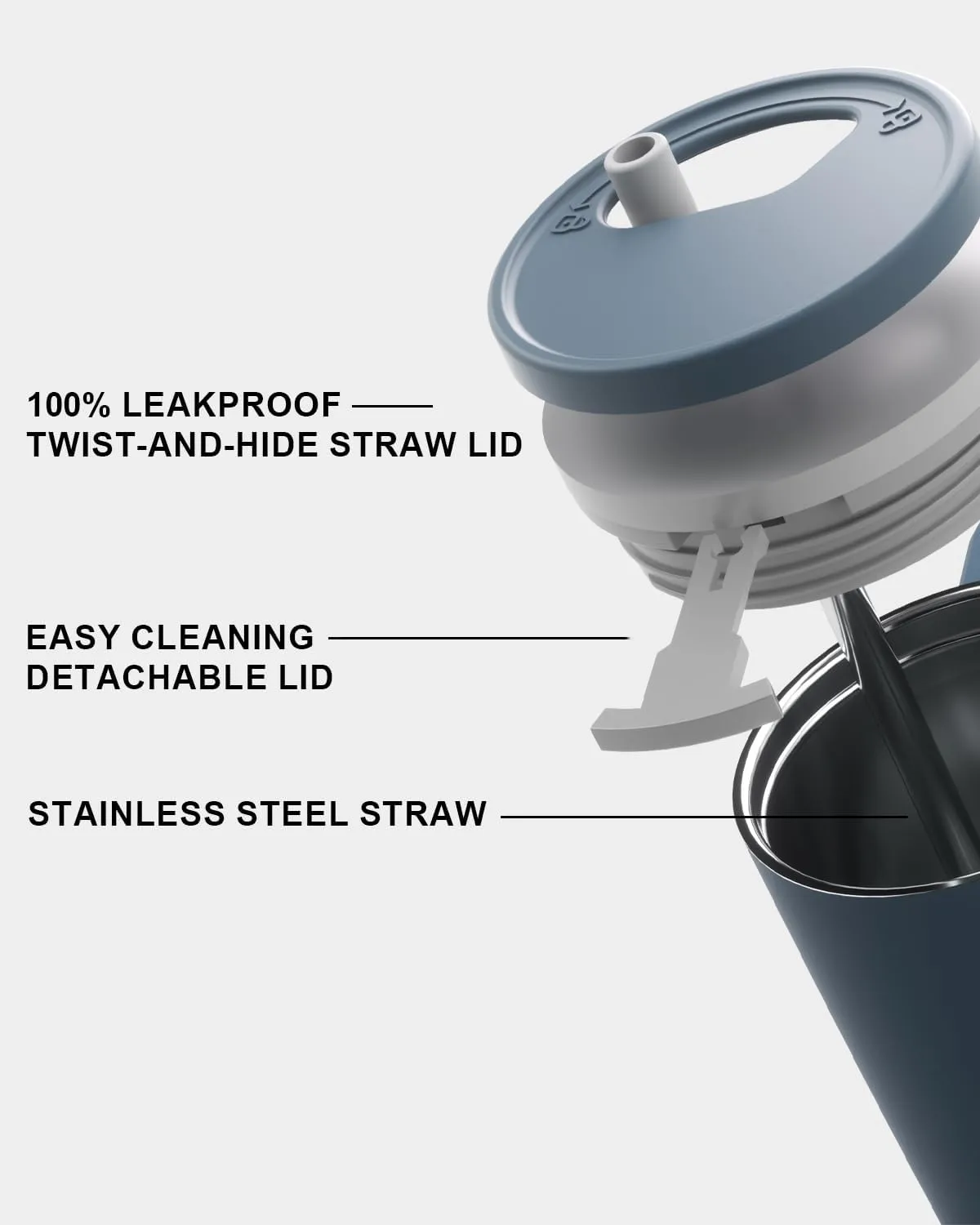 KISSKIND 40 oz Tumbler with Handle and Straw | 100% Leakproof Insulated Tumbler with Lid and Straw | Stainless Steel Water Bottle | Cup Holder Friendly Base | Gray