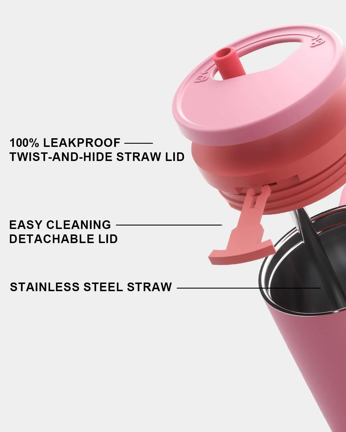 KISSKIND 40 oz Tumbler with Handle and Straw | 100% Leakproof Insulated Tumbler with Lid and Straw | Stainless Steel Water Bottle | Cup Holder Friendly Base | Pink