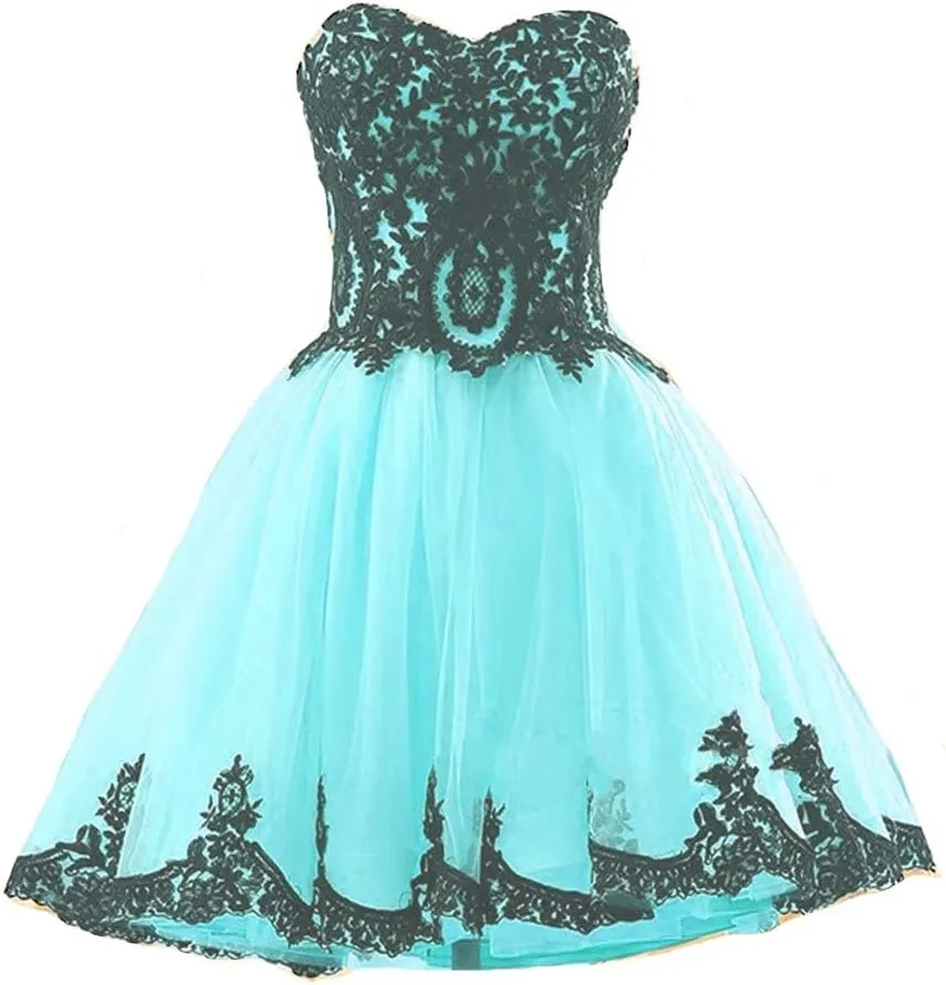 Kivary Short Tulle Vintage Black Lace Gothic Prom Homecoming Cocktail Party Dresses