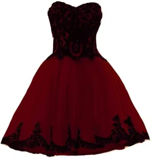 Kivary Short Tulle Vintage Black Lace Gothic Prom Homecoming Cocktail Party Dresses