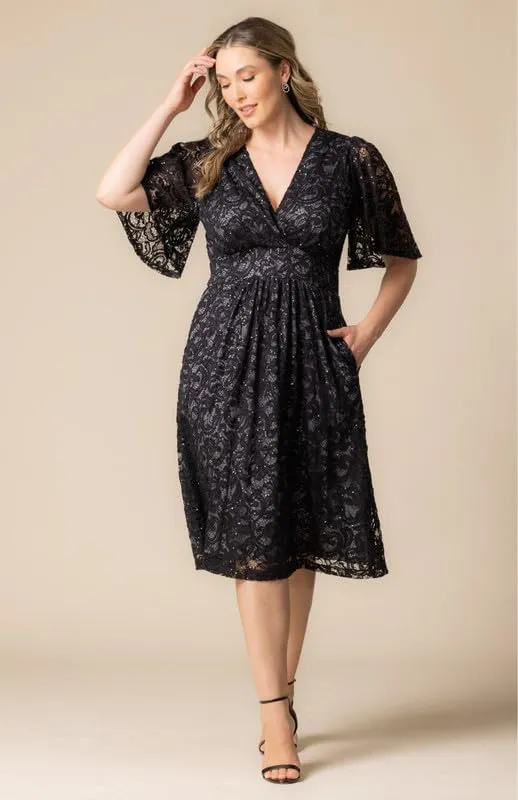 Kiyonna Plus Size Starry Sequin Lace Midi Cocktail Dress | Party, Holiday, & Wedding Guest Dress