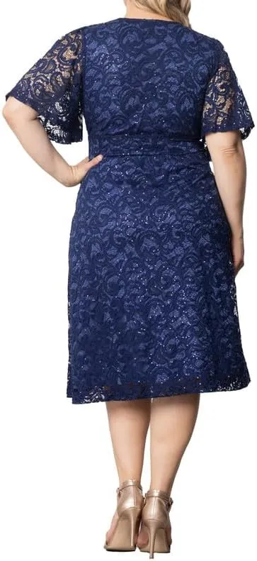 Kiyonna Plus Size Starry Sequin Lace Midi Cocktail Dress | Party, Holiday, & Wedding Guest Dress