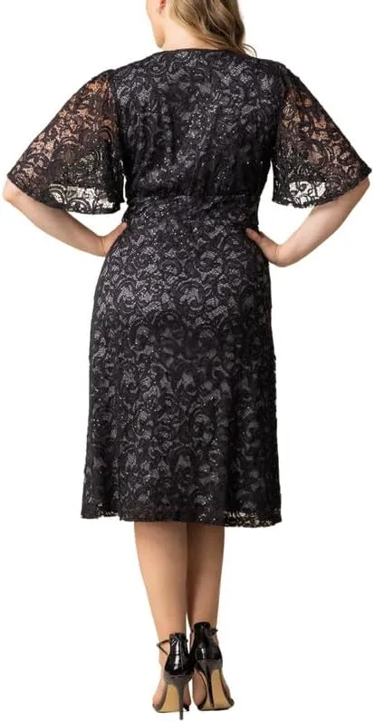 Kiyonna Plus Size Starry Sequin Lace Midi Cocktail Dress | Party, Holiday, & Wedding Guest Dress