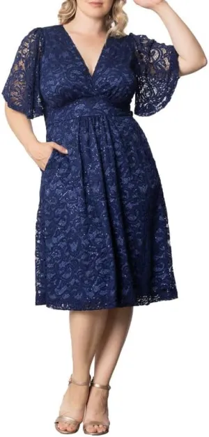 Kiyonna Plus Size Starry Sequin Lace Midi Cocktail Dress | Party, Holiday, & Wedding Guest Dress