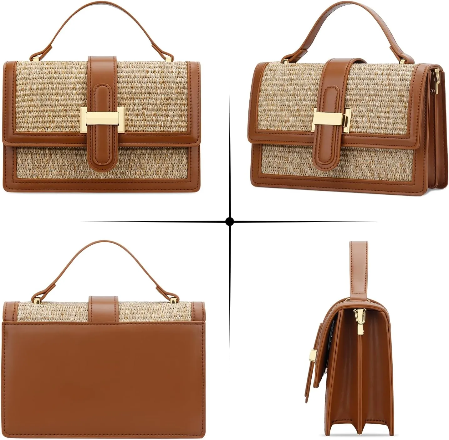 KKXIU Top Handle Straw Crossbody Bags for Women, Summer Straw Purses and Handbags Shoulder Clutch Beach Bag
