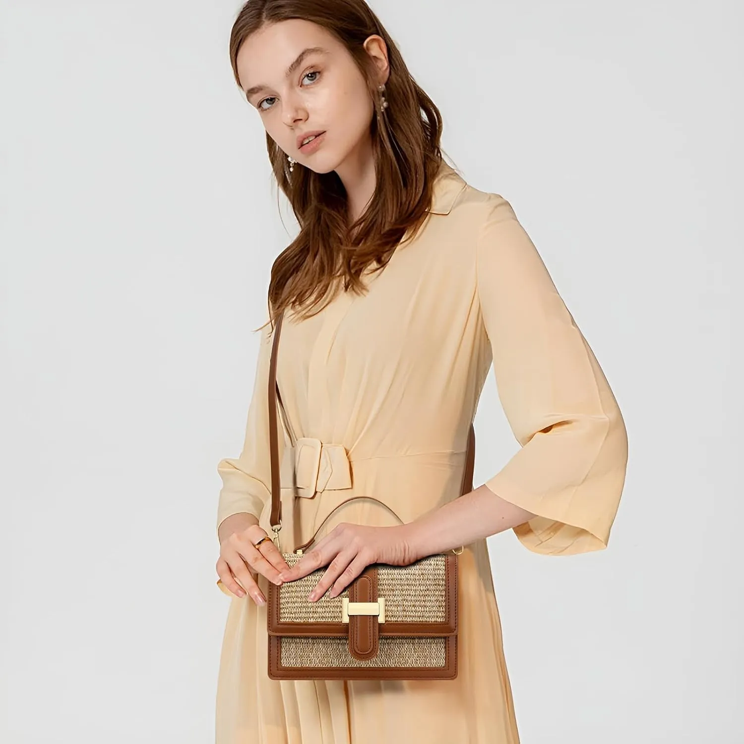 KKXIU Top Handle Straw Crossbody Bags for Women, Summer Straw Purses and Handbags Shoulder Clutch Beach Bag