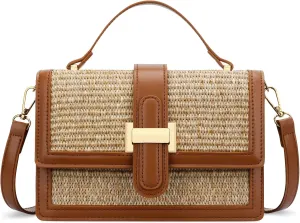 KKXIU Top Handle Straw Crossbody Bags for Women, Summer Straw Purses and Handbags Shoulder Clutch Beach Bag