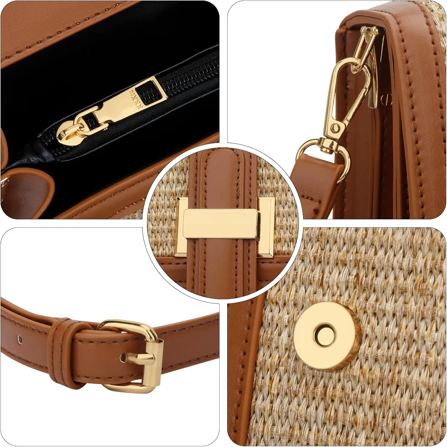 KKXIU Top Handle Straw Crossbody Bags for Women, Summer Straw Purses and Handbags Shoulder Clutch Beach Bag