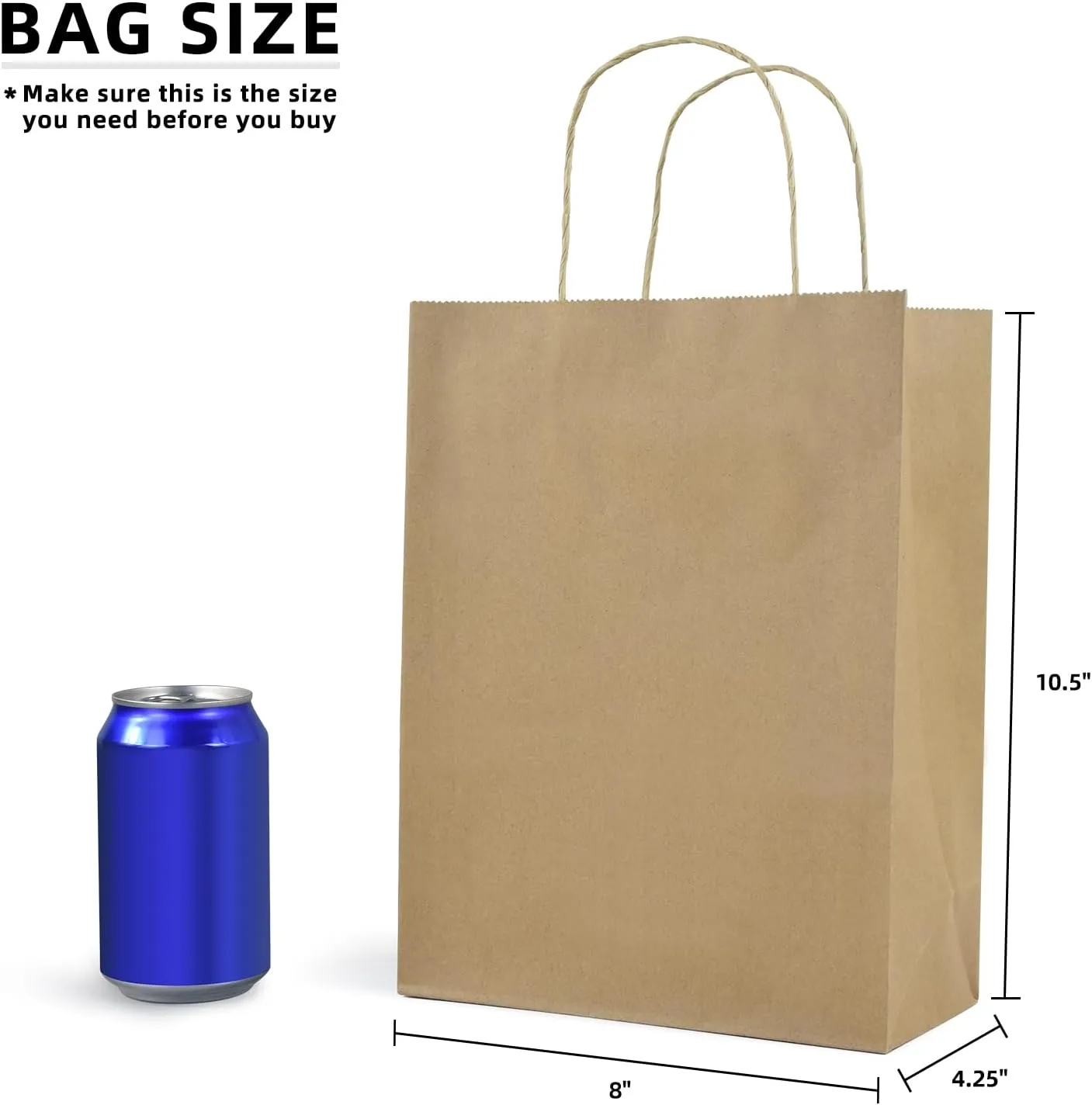 Klean & Conwenice Paper Gift Bags with Handles, 8x4.25x10.5 100Pcs Brown Bags Bulk, Medium Size Kraft Paper Bags, Wedding Gift Bag, Goody Party Favor, Retail Merchandise, Grocery Shopping