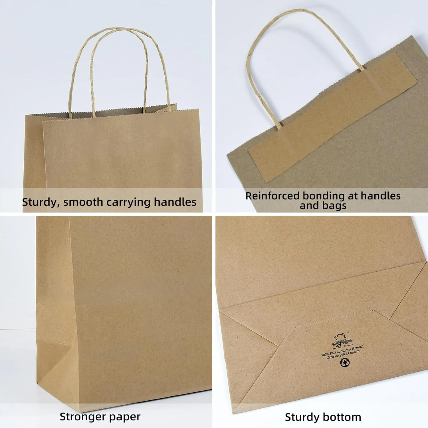 Klean & Conwenice Paper Gift Bags with Handles, 8x4.25x10.5 100Pcs Brown Bags Bulk, Medium Size Kraft Paper Bags, Wedding Gift Bag, Goody Party Favor, Retail Merchandise, Grocery Shopping