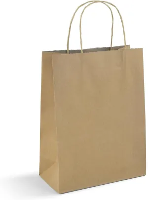 Klean & Conwenice Paper Gift Bags with Handles, 8x4.25x10.5 100Pcs Brown Bags Bulk, Medium Size Kraft Paper Bags, Wedding Gift Bag, Goody Party Favor, Retail Merchandise, Grocery Shopping