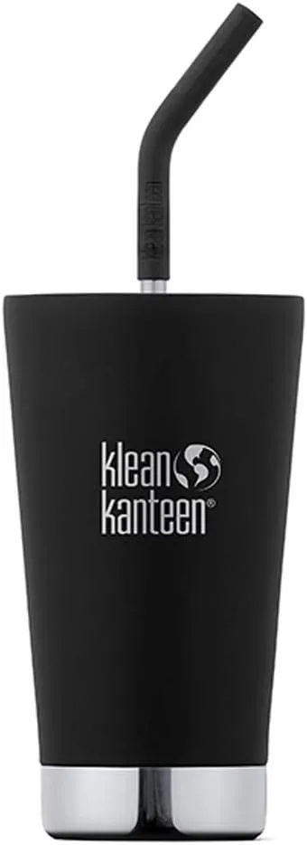 Klean Kanteen 19322079921016 Insulated Tumbler with Straw, Shale Black, 16oz, 16oz