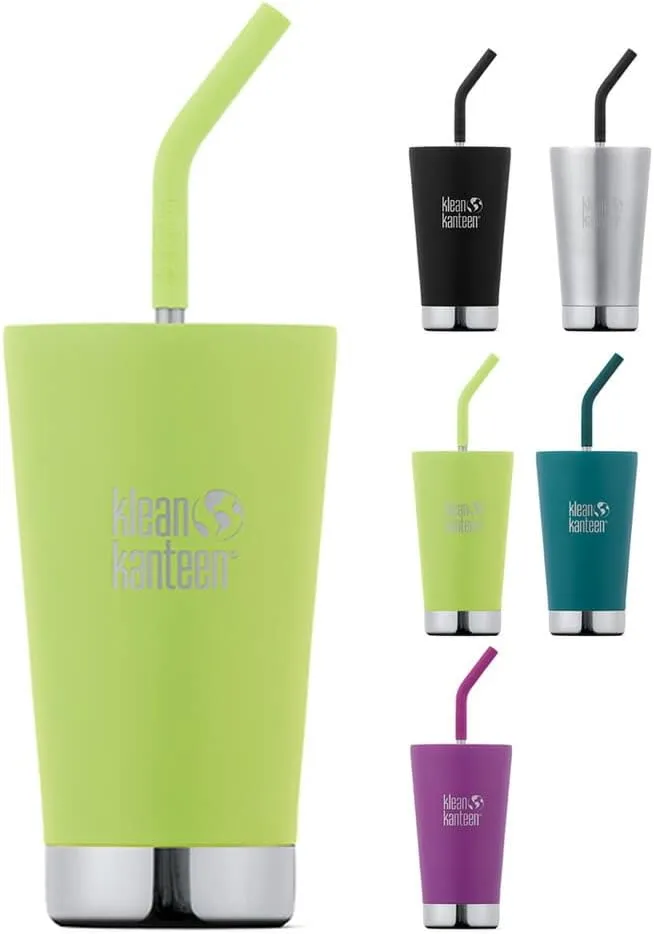 Klean Kanteen 19322079921016 Insulated Tumbler with Straw, Shale Black, 16oz, 16oz