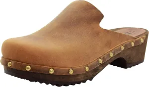KLÄGN Elin Wood Open Back Full Grain Leather Clogs