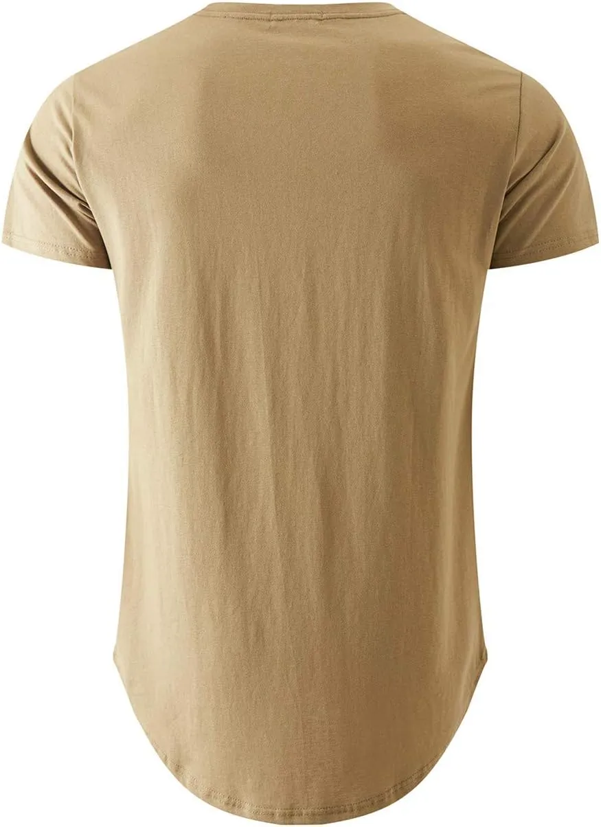 KLIEGOU Mens 100 Cotton Hipster Hip Hop Longline Crewneck T-Shirt Pre - Shrunk S-4XL