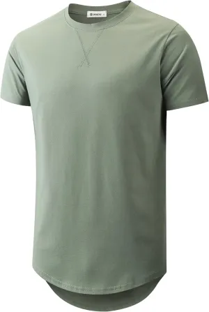 KLIEGOU Mens 100 Cotton Hipster Hip Hop Longline Crewneck T-Shirt Pre - Shrunk S-4XL