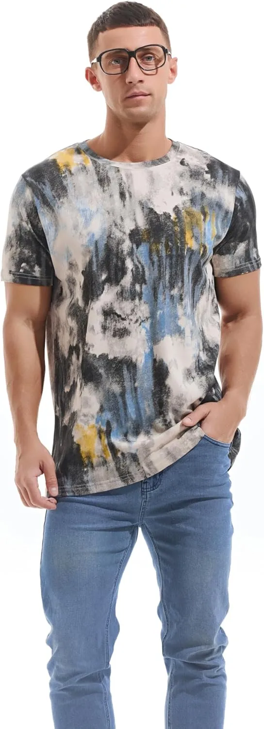 KLIEGOU Men's Crew Neck Hipster T Shirt - Casual Stylish Fitted Print Tees for Men
