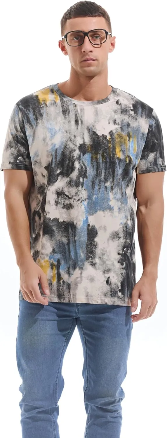 KLIEGOU Men's Crew Neck Hipster T Shirt - Casual Stylish Fitted Print Tees for Men