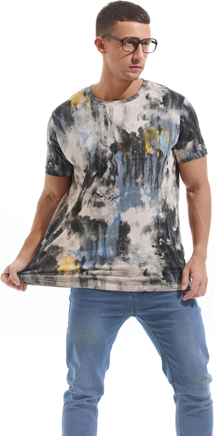 KLIEGOU Men's Crew Neck Hipster T Shirt - Casual Stylish Fitted Print Tees for Men