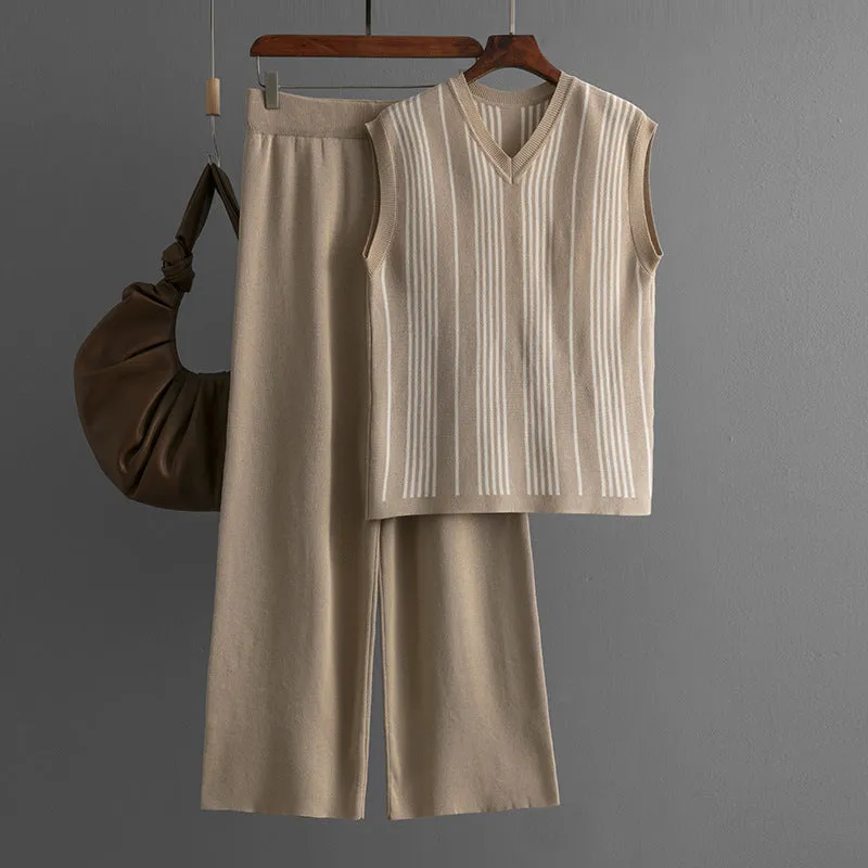 Knitted Two Piece Set with Stripe Pattern