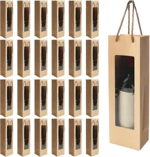 KoMvzyl 24 Pcs Wine Gift Bag Clear Window Wine Bags for Wedding Gifts Bottle Bags with Handles Reusable Flower Bulk for Mom New Year Holiday Birthday