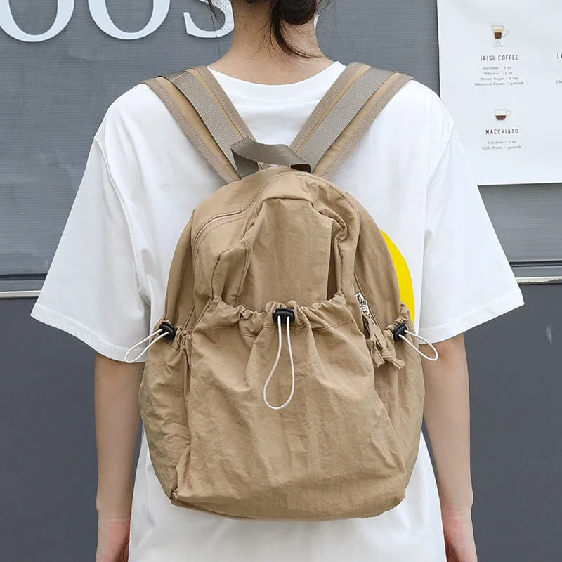 Korean Style Leisure Artistic Canvas Pleated Nylon Drawstring Backpacks