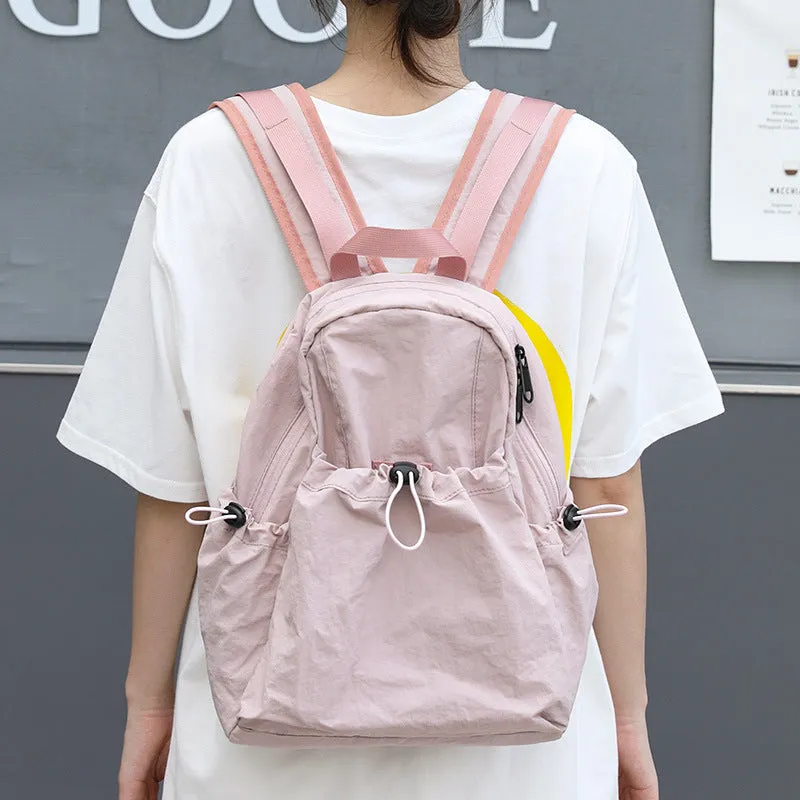 Korean Style Leisure Artistic Canvas Pleated Nylon Drawstring Backpacks