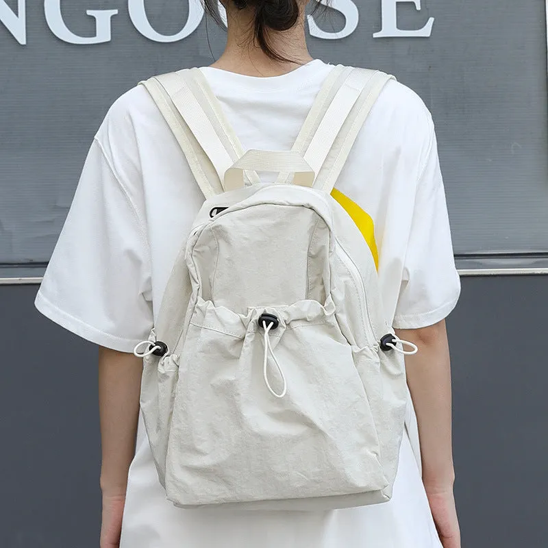 Korean Style Leisure Artistic Canvas Pleated Nylon Drawstring Backpacks