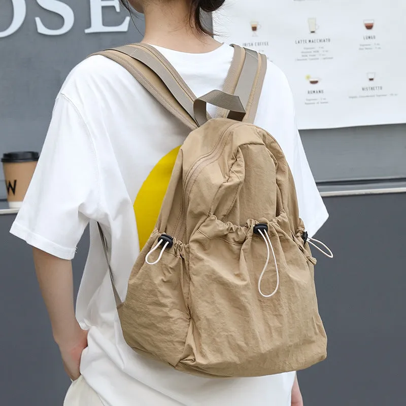 Korean Style Leisure Artistic Canvas Pleated Nylon Drawstring Backpacks
