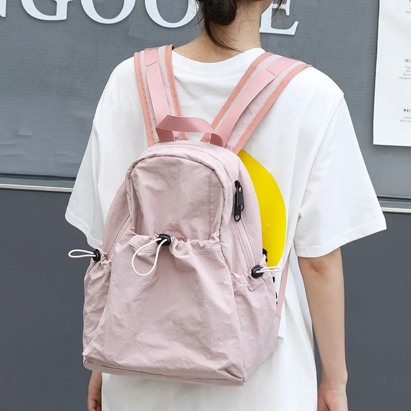 Korean Style Leisure Artistic Canvas Pleated Nylon Drawstring Backpacks