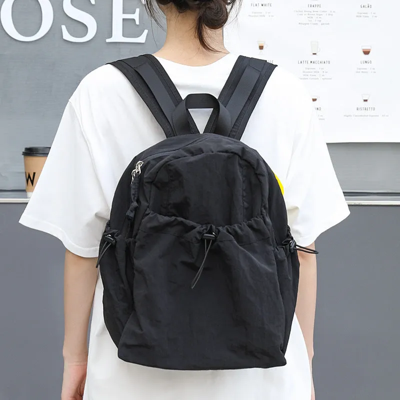 Korean Style Leisure Artistic Canvas Pleated Nylon Drawstring Backpacks