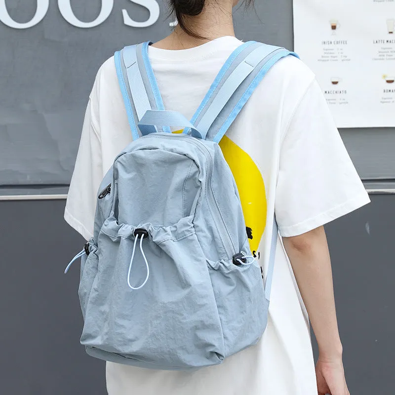 Korean Style Leisure Artistic Canvas Pleated Nylon Drawstring Backpacks