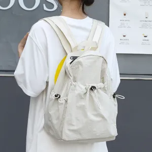 Korean Style Leisure Artistic Canvas Pleated Nylon Drawstring Backpacks