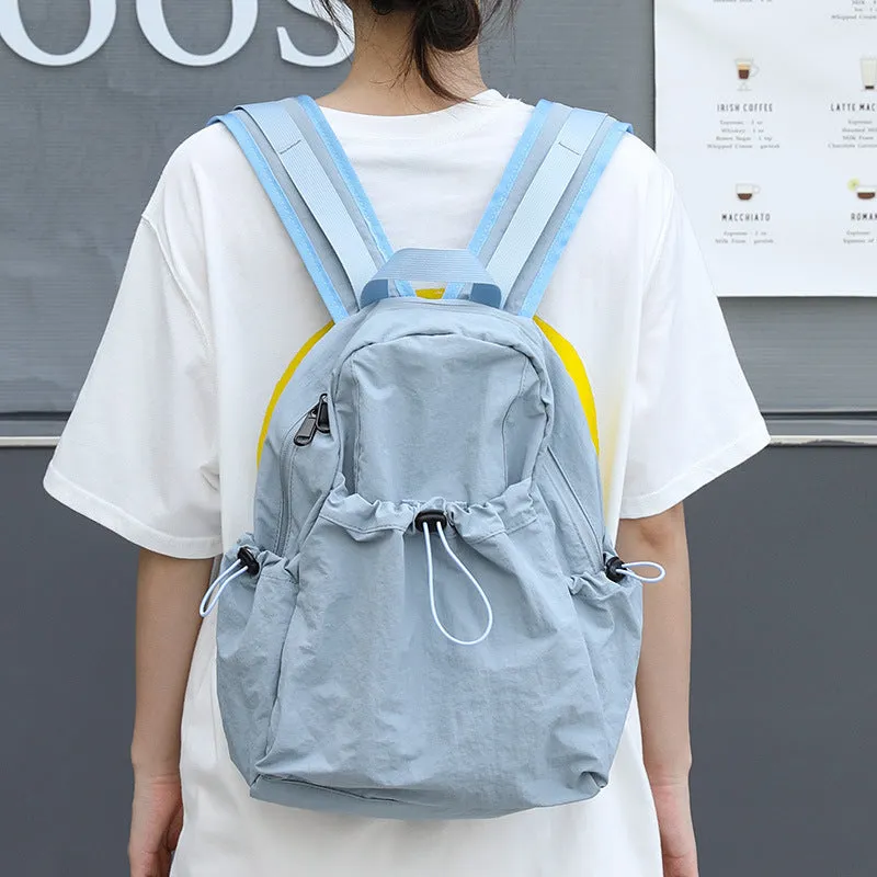 Korean Style Leisure Artistic Canvas Pleated Nylon Drawstring Backpacks
