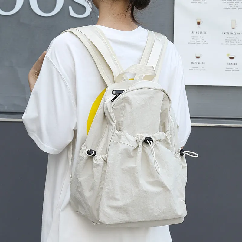 Korean Style Leisure Artistic Canvas Pleated Nylon Drawstring Backpacks