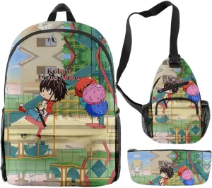 Kotaro Lives Alone Backpack Three-piece Sets Casual Unisex Oxford Cloth Travel Bag Stylish Shoulder Bag (WP07734X09,One size)