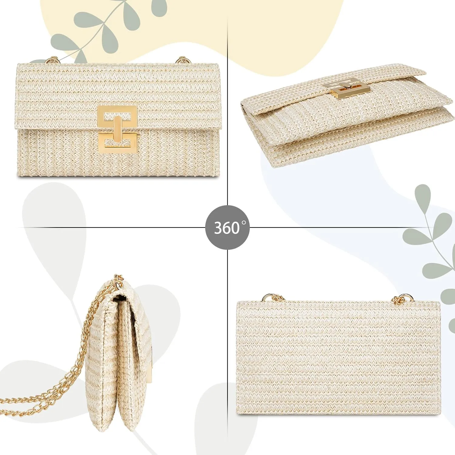 Kseymeir Straws Clutch Purses Raffia Beach Bag Woven Summer Purses Straw Crossbody Bag
