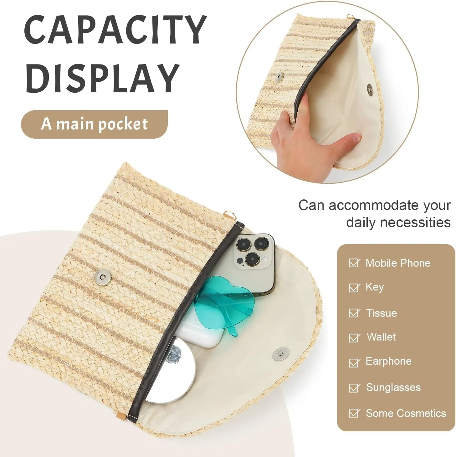 KUANG! Straw Shoulder Bag for Women Woven Purse Beach Envelope Clutch Straw Wallet Crossbody Bag