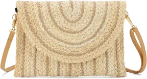 KUANG! Straw Shoulder Bag for Women Woven Purse Beach Envelope Clutch Straw Wallet Crossbody Bag