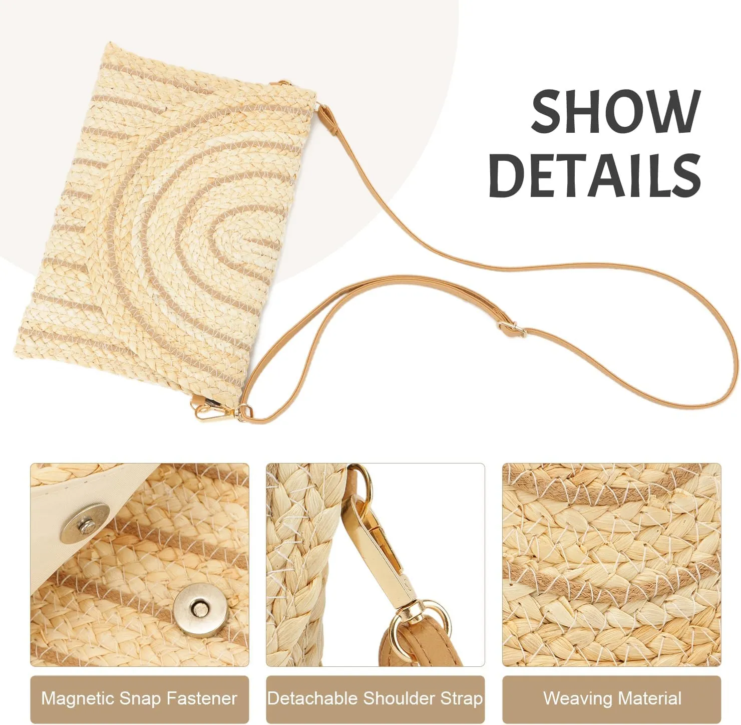 KUANG! Straw Shoulder Bag for Women Woven Purse Beach Envelope Clutch Straw Wallet Crossbody Bag