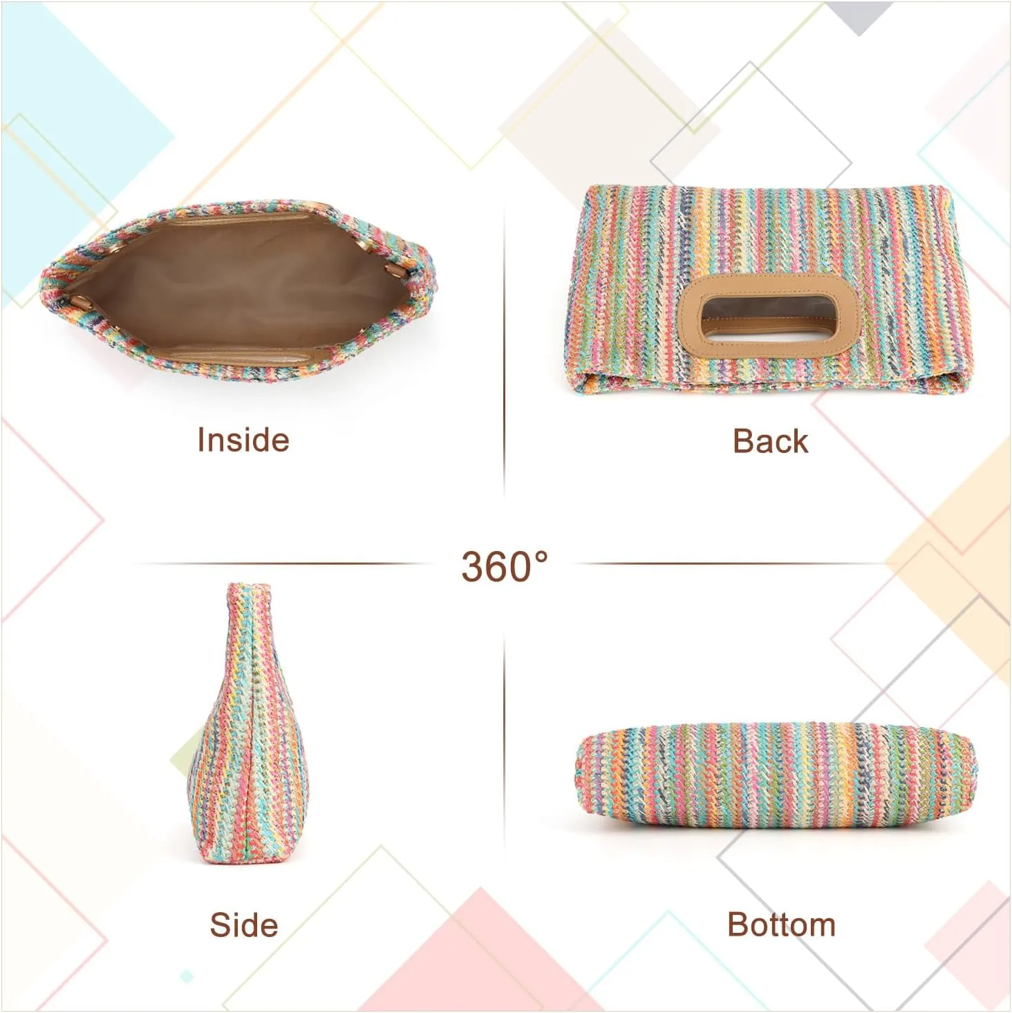KUANG! Women's Clutch Handbags Top Handle Woven Straw Clutch Purse Shoulder Crossbody Bag Summer Raffia Bag